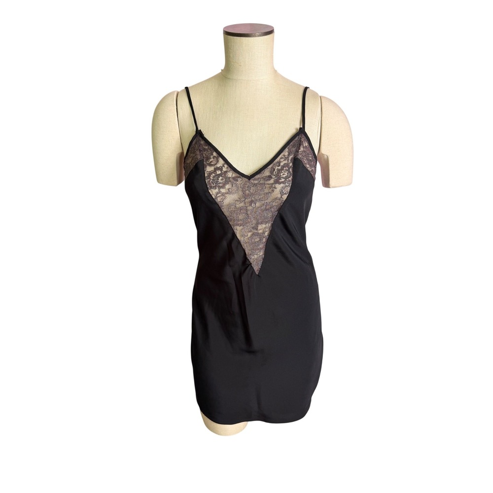 Victoria's Secret Slip Dress Small Black Gold Label Vintage Lace Low Back